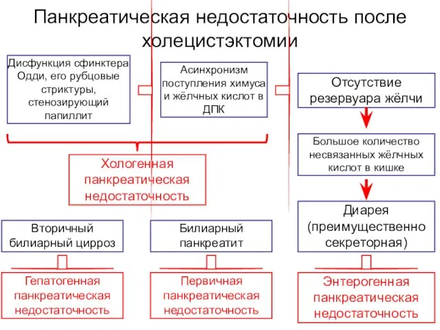 Панкреатическая недостаточность после холецистэктомии Дисфункция сфинктера Одди, его рубцовые стриктуры,