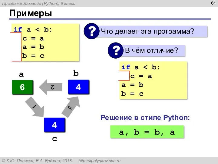 Примеры if a c = a a = b b