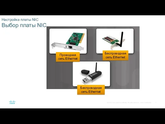 Настройка платы NIC Выбор платы NIC Проводная сеть Ethernet Беспроводная сеть Ethernet Беспроводная сеть Ethernet