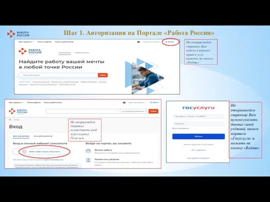 Шаг 1. Авторизация на Портале «Работа России» На открывшейся странице