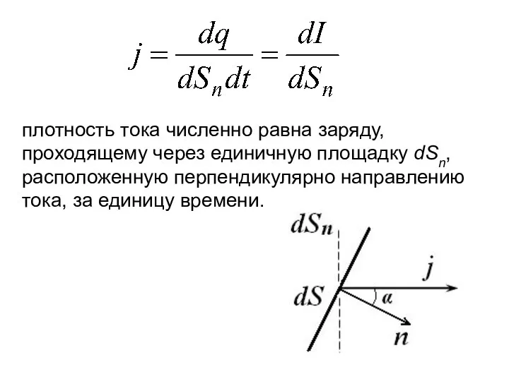 плотность тока численно равна заряду, проходящему через единичную площадку dSn,