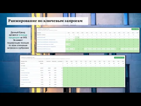 Ранжирование по ключевым запросам Данный бренд является топовым продавцом на