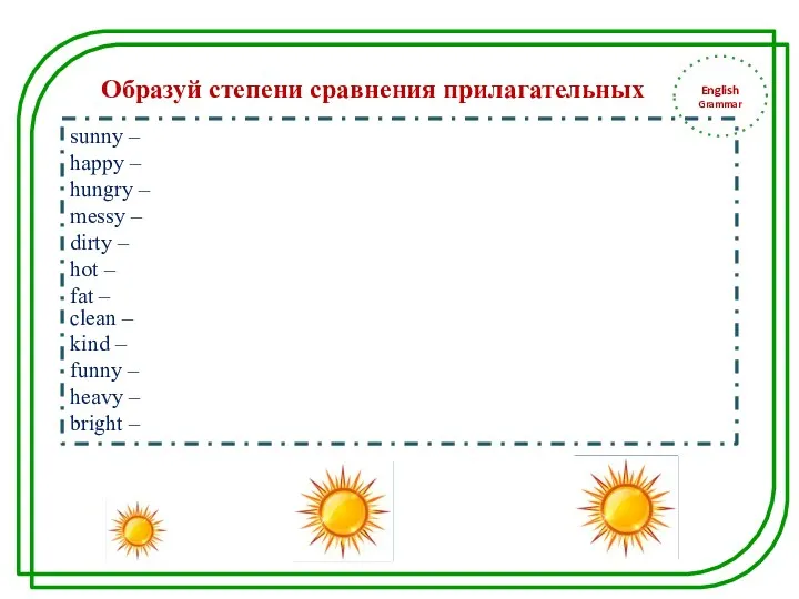 English Grammar sunny – happy – hungry – messy –