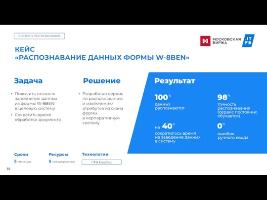 Технологии 5 месяцев 5 специалистов Ресурсы Сроки Разработан сервис по