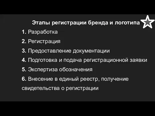 Этапы регистрации бренда и логотипа 1. Разработка 2. Регистрация 3.