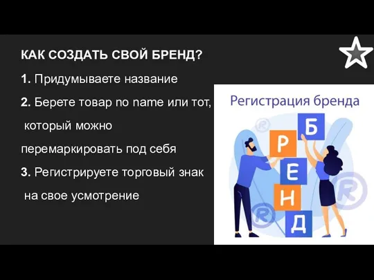 КАК СОЗДАТЬ СВОЙ БРЕНД? 1. Придумываете название 2. Берете товар