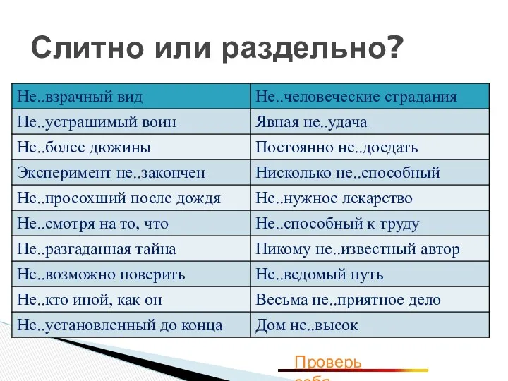 Слитно или раздельно? Проверь себя