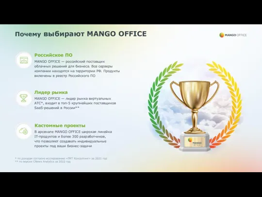 Почему выбирают MANGO OFFICE Российское ПО * по доходам согласно