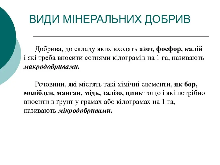 ВИДИ МІНЕРАЛЬНИХ ДОБРИВ Добрива, до складу яких входять азот, фосфор,