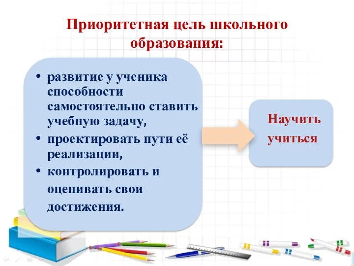 Приоритетная цель школьного образования: развитие у ученика способности самостоятельно ставить