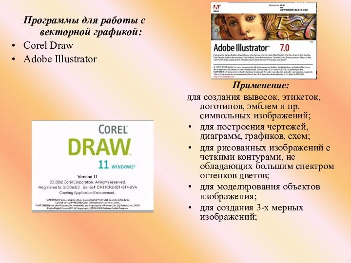 Программы для работы с векторной графикой: Corel Draw Adobe Illustrator
