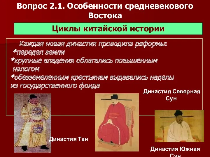 Вопрос 2.1. Особенности средневекового Востока Циклы китайской истории Каждая новая