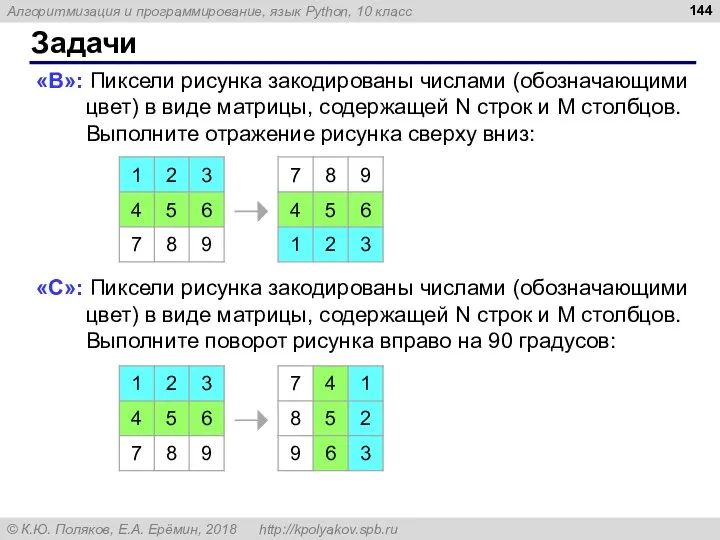 Задачи «B»: Пиксели рисунка закодированы числами (обозначающими цвет) в виде матрицы, содержащей N