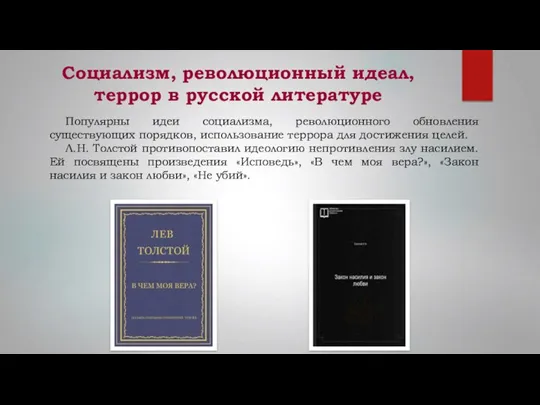 Социализм, революционный идеал, террор в русской литературе Популярны идеи социализма,
