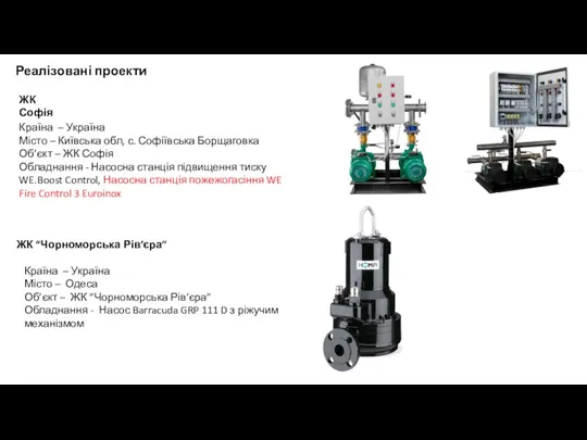 Реалізовані проекти Країна – Україна Місто – Київська обл, с.