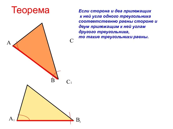 Теорема Если сторона и два прилежащих к ней угла одного