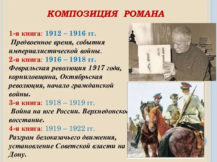 КОМПОЗИЦИЯ РОМАНА 1-я книга: 1912 – 1916 гг. Предвоенное время, события империалистической войны.