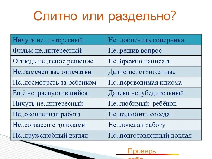 Слитно или раздельно? Проверь себя