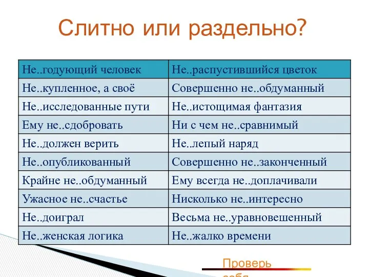 Слитно или раздельно? Проверь себя