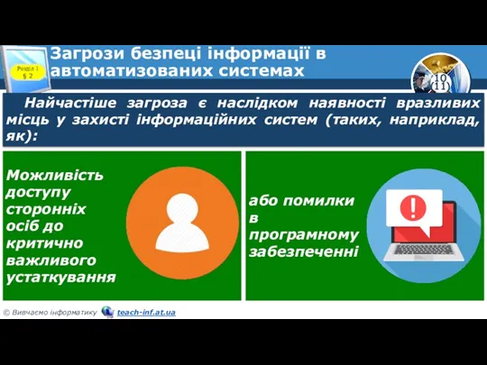 Загрози безпеці інформації в автоматизованих системах Розділ 1 § 2