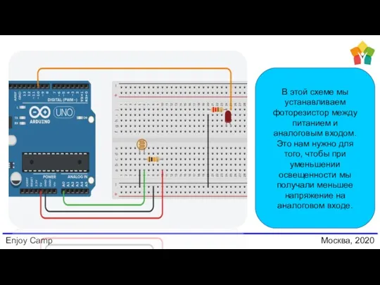 Enjoy Camp Москва, 2020 В этой схеме мы устанавливаем фоторезистор