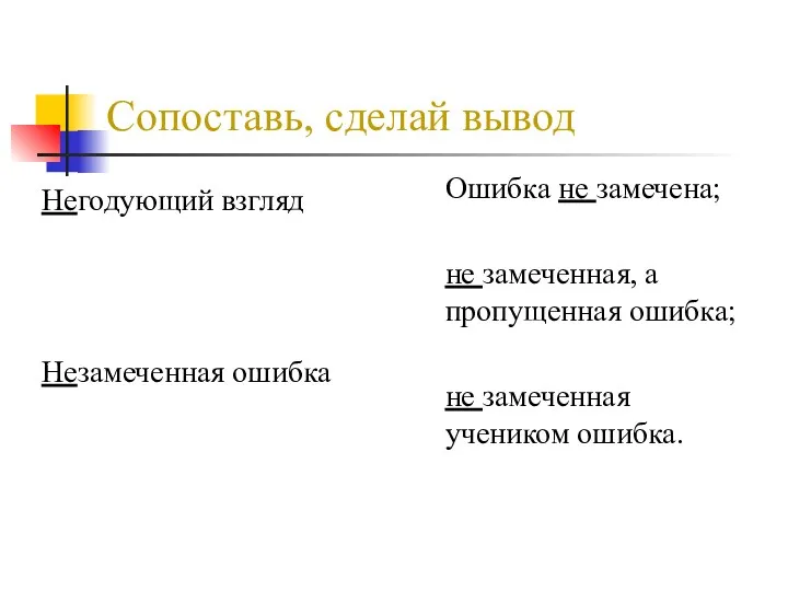 Сопоставь, сделай вывод Ошибка не замечена; не замеченная, а пропущенная