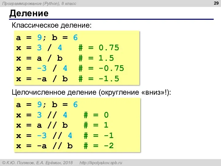 Деление Классическое деление: a = 9; b = 6 x