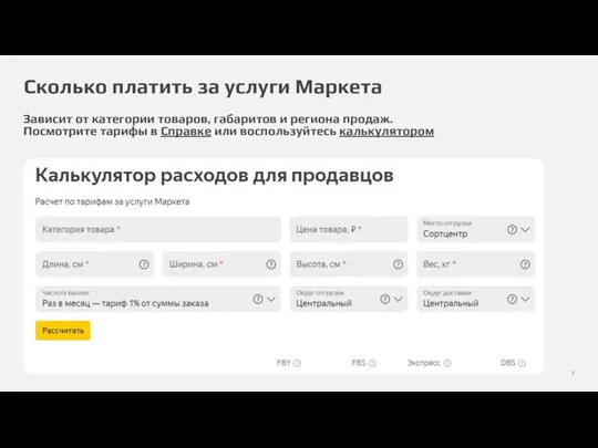 Сколько платить за услуги Маркета Зависит от категории товаров, габаритов и региона продаж.