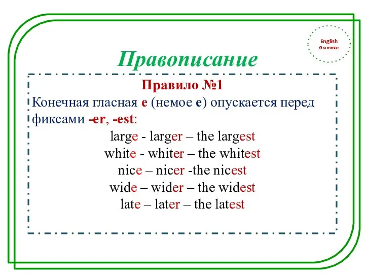 English Grammar Правило №1 Конечная гласная е (немое е) опускается