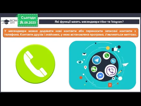 23.09.2023 Сьогодні У месенджери можна додавати нові контакти або переносити записані контакти з