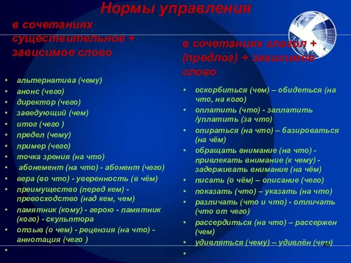 Нормы управления в сочетаниях существительное + зависимое слово альтернатива (чему)