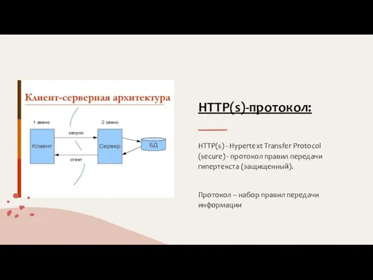 HTTP(s)-протокол: HTTP(s) - Hypertext Transfer Protocol (secure) - протокол правил