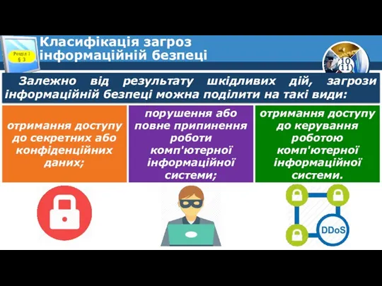 Класифікація загроз інформаційній безпеці Розділ 1 § 3 Залежно від