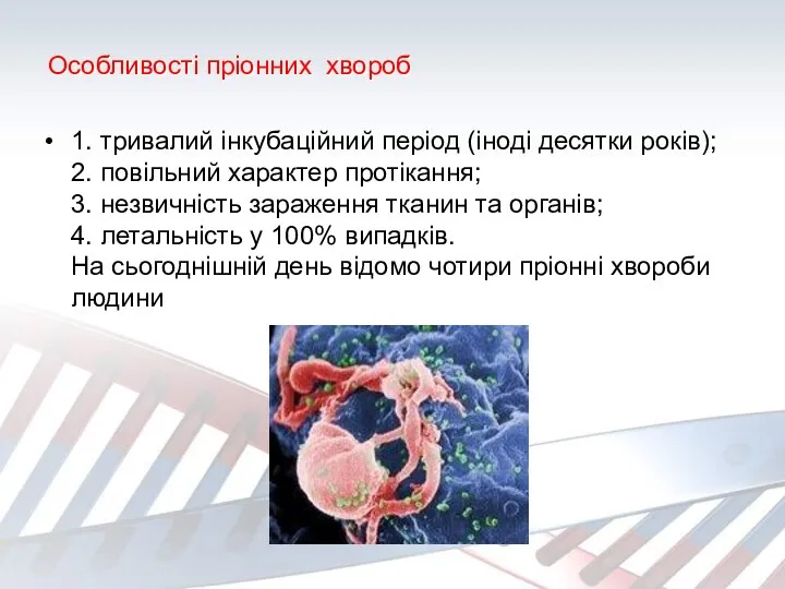 Особливості пріонних хвороб 1. тривалий інкубаційний період (іноді десятки років);