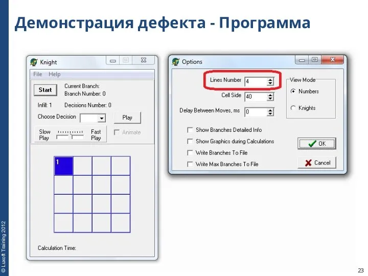 Демонстрация дефекта - Программа