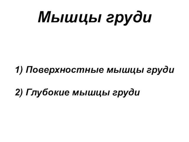 1) Поверхностные мышцы груди 2) Глубокие мышцы груди Мышцы груди