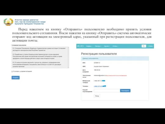 Перед нажатием на кнопку «Отправить» пользователю необходимо принять условия пользовательского