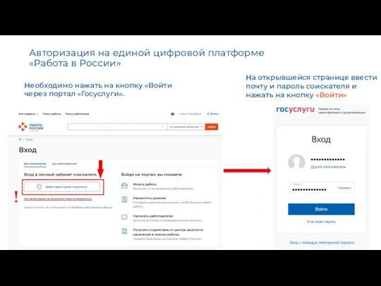 Авторизация на единой цифровой платформе «Работа в России» Необходимо нажать
