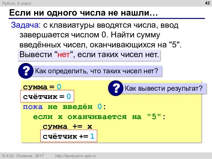 Если ни одного числа не нашли… Задача: с клавиатуры вводятся