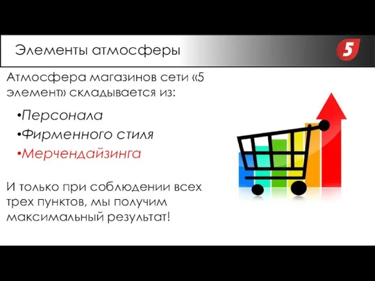 Персонала Фирменного стиля Мерчендайзинга Атмосфера магазинов сети «5 элемент» складывается