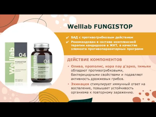 Welllab FUNGISTOP БАД с противогрибковым действием Рекомендован в составе комплексной