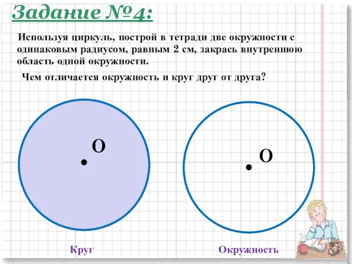 Круг Окружность Чем отличается окружность и круг друг от друга? O O Используя