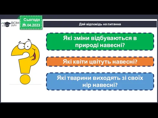 29.04.2023 Сьогодні Дай відповідь на питання Які зміни відбуваються в