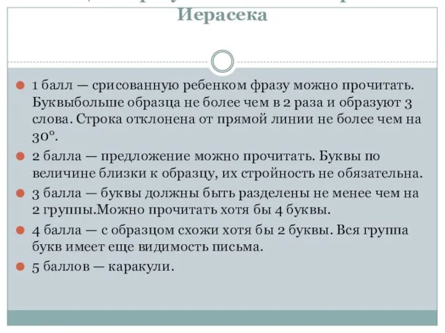 Оценка результатов теста Керна-Иерасека 1 балл — срисованную ребенком фразу