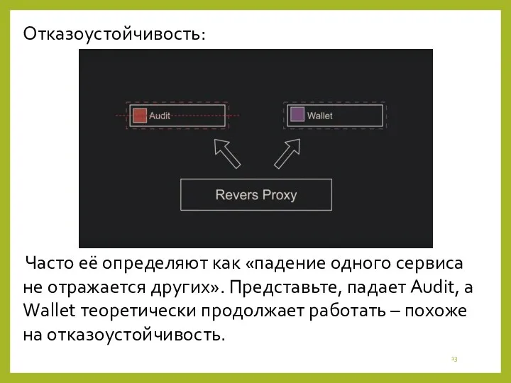 Отказоустойчивость: Часто её определяют как «падение одного сервиса не отражается