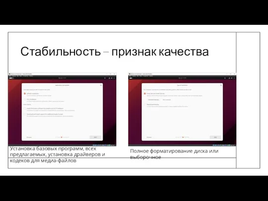 Стабильность – признак качества Установка базовых программ, всех предлагаемых, установка