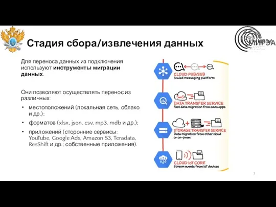 Стадия сбора/извлечения данных Для переноса данных из подключения используют инструменты