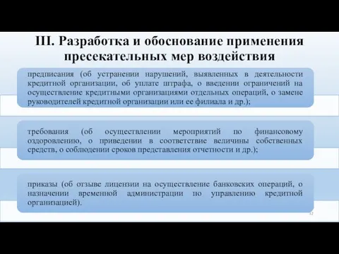 III. Разработка и обоснование применения пресекательных мер воздействия