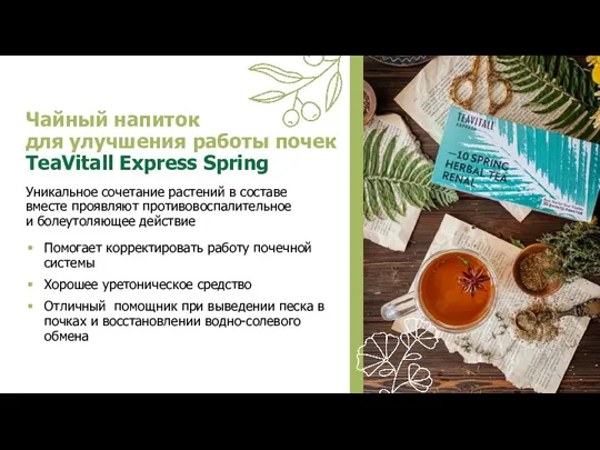 Чайный напиток для улучшения работы почек TeaVitall Express Spring Уникальное