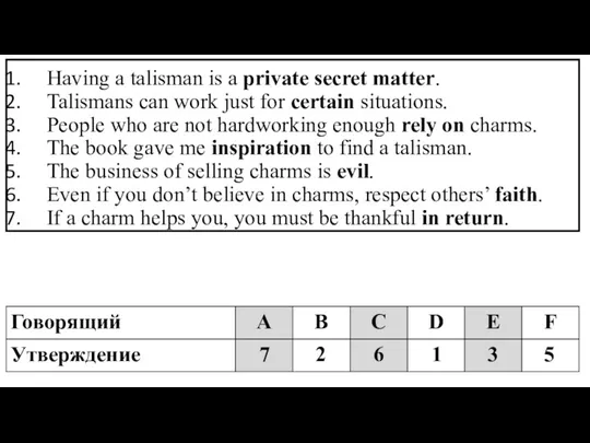 Having a talisman is a private secret matter. Talismans can